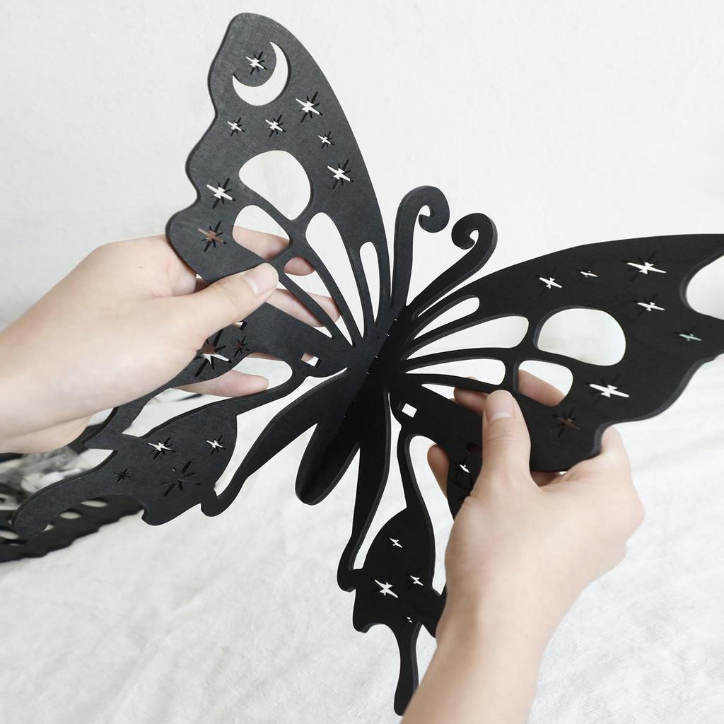 Black Wooden Hollow Butterfly Crystal Storage Shelf - Simple Wall Decoration for Home and B&B
