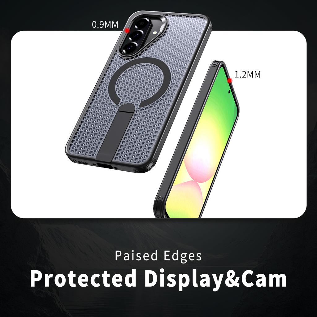 For Samsung Galaxy A36 5G Magnetic Case Kickstand Grid Texture TPU PC Phone Back Cover
