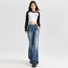 American retro low-rise micro-pull pants women's autumn and winter new slim-fitting non-stick leg flared pants mopping jeans