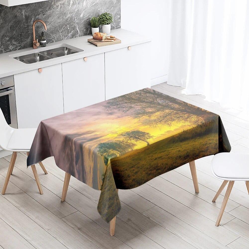 Tischdecke Natürliche Bäume Sonnenuntergang   Fleckabweisend Wasserdicht Rechteckig  Küchentisch Heimdekoration