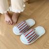 Fashion Cute Striped Bow Fluffy Slippers Women's New Autumn and Winter 2025 Outer Wear One-word Cotton Slippers