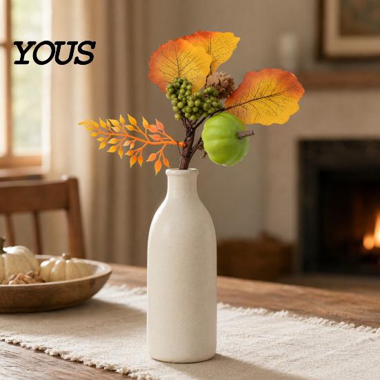 Multi-element Fall Bouquet Autumn Flower Bouquet, Artificial Floral Picks with Maple Leaves Pumpkins Pine Cone Stems Berries Cones for
