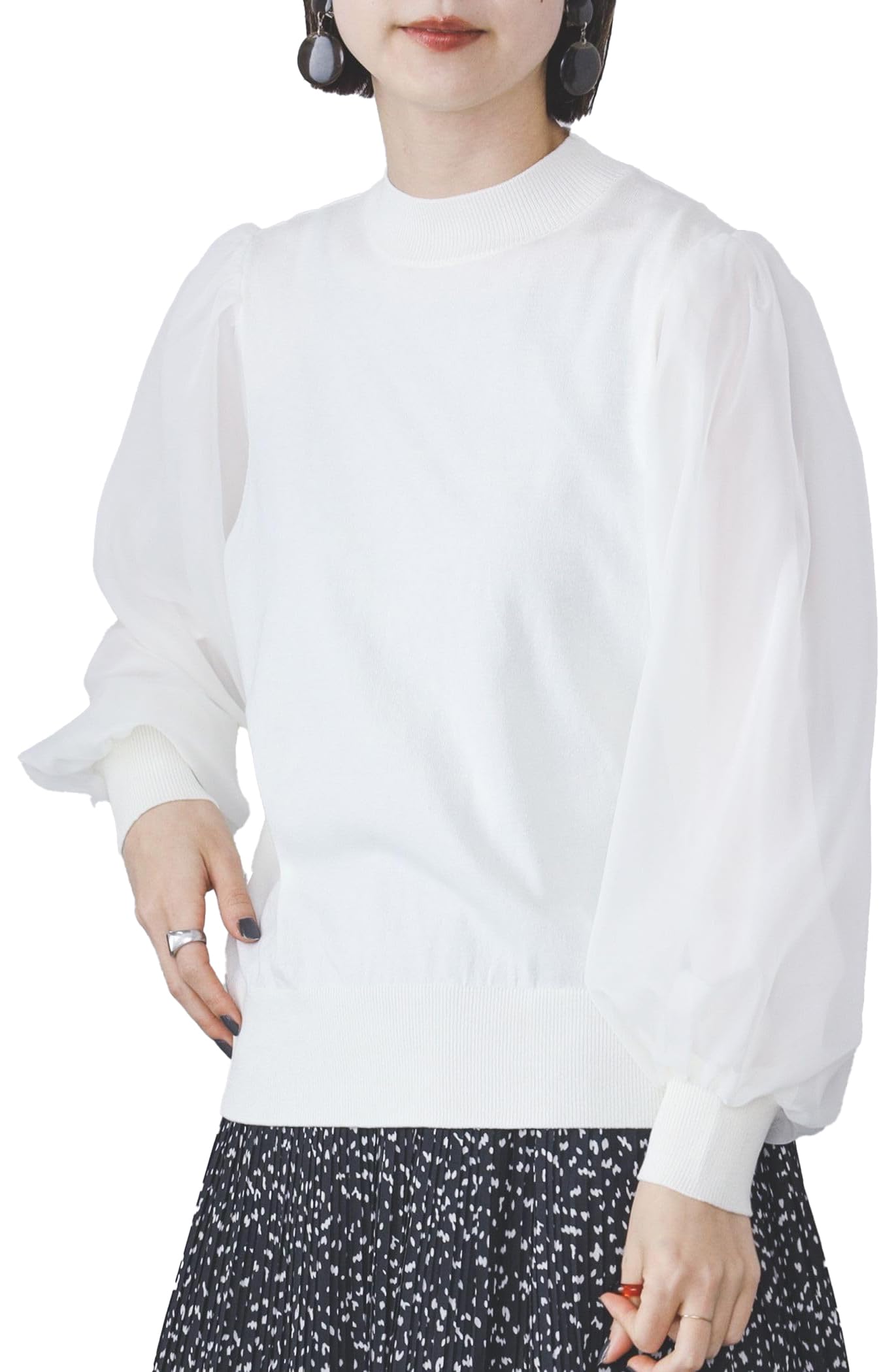 

Трикотажный рукав органза свитер БЕСПЛАТНО [Beams Heart] L/S женский OFF_WHT