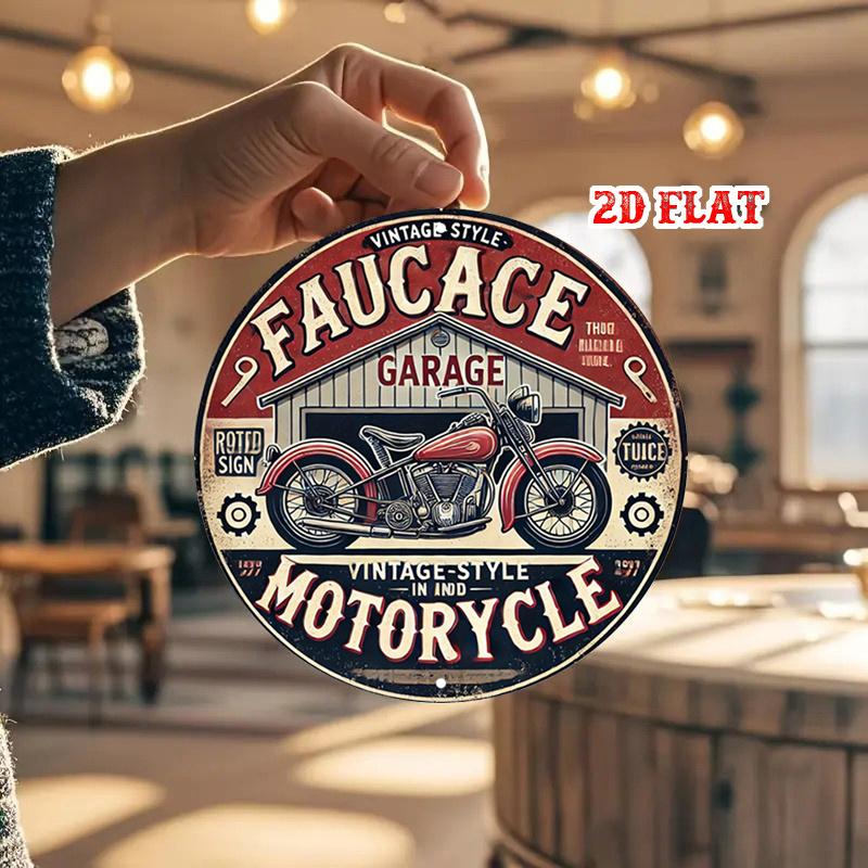 D Flat pc Vintage Motorcycle Garage Wall Art Retro ss Inspired Garage Decor with Red Motorcycle Durable 20x20cm(8x8inch)