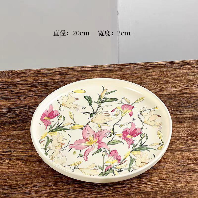 Retro Kwiatowy Naszkliwny Ceramiczny Zastawa Stołowa Talerz Sałatkowy Talerz Głęboki Talerz Calowy Talerz na Warzywa Wysoki Zmysł Wysoka Wartość Gospodarstwo Domowe