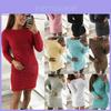 Damen Flauschiger Langarm Pullover Top Gemütliches Figurbetontes Mini Jumper Kleid Bluse