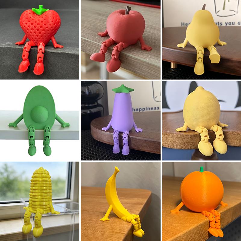 3D Printed Fruit And Vegetable Figurines With Movable Joints Lemon Banana Design Ornaments Desk Decorations Home Decor&