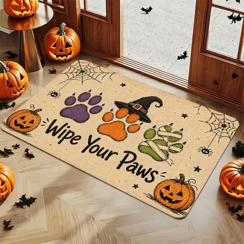 Cartoon Witch Cat Pumpkin Ghost Doormat Non-Slip Maple Leaf Welcome Mat Entryway