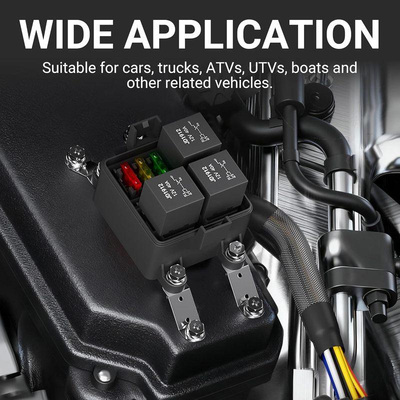 3 Way 12V Waterproof Relay Box Pre-Wired Fuse and Relay Box 3x4 Pin 40A Relay and 3 ATC/ATO Blade Fuse for Automotive Cars Truck