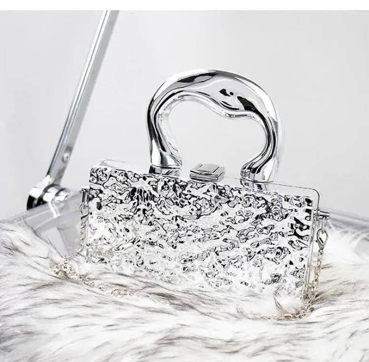 

Gold Silvery Acrylic Box Bags Clutch Evening Bag Elegent Chain Shoulder Bag For Women 2024 Handbag For Wedding/dating/party