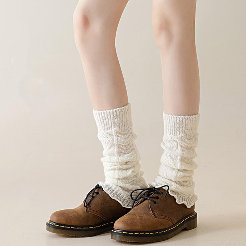 Herbst Winter Damen Beinwärmer Einfarbig Lolita Gestrickte Lange Fußabdeckung Vielseitige Häkeln Haufen Socken Stiefelstulpen