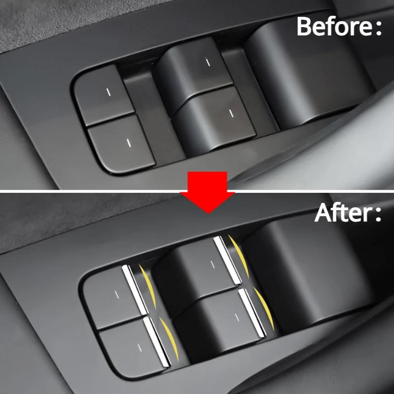 Window Lift Button Sequins Trim for Tesla Model 3/Y/3+ Modely Launch 2025 ABS 7PCS Chrome Window Switch Button Cover Accessories