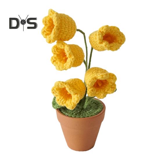6 Mini Vasi Di Fiori All'Uncinetto Fatti A Mano – Piante Finte In Vaso Per Decorazione Casa, Ufficio, Auto – Colori Casuali