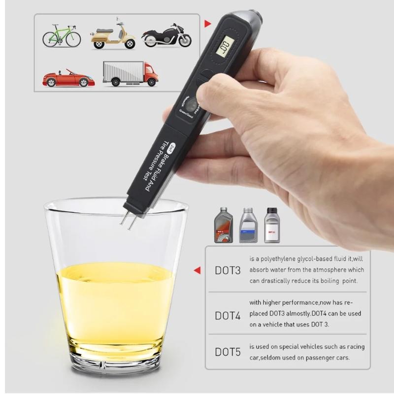 Strong Ergonomic Brake Fluid & Tire Pressure Tester Small & Lightweight for Professional Repair Man & DIY Enthusiasts