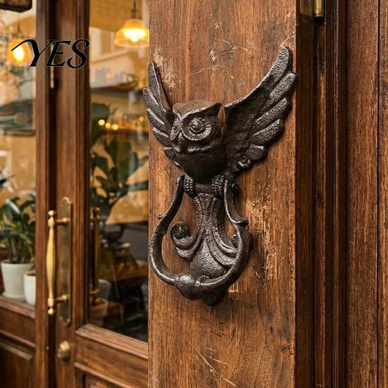 Eingangstürgriff Vintage Gusseisen Eulenklopfer, Schmiedeeisen Hohl Geschnitzt Wanddekor, Kunst Verdickt Rostbeständig Schrankzuggriff, Vorgebohrt
