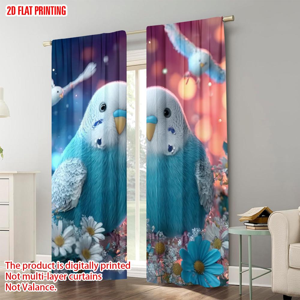 2pcs   plane printing Popular Curtains Two parrots Versatile Fabric (without rod) All Seasons for Living Room   Home Decoration