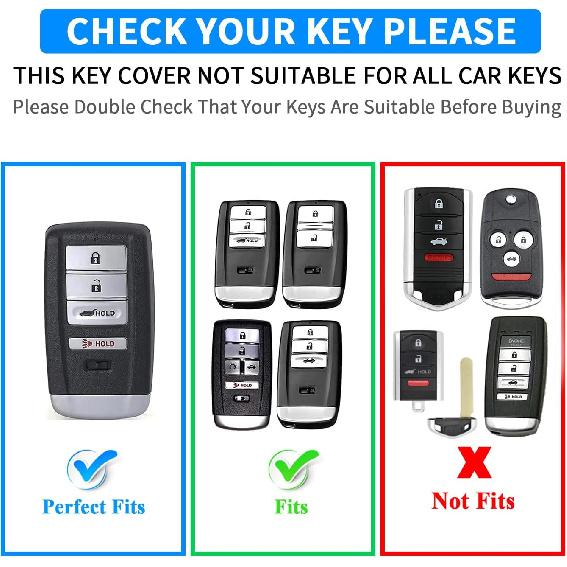 QBUC Key Fob Cover for Acura MDX 2014-, for Acura RDX 2015-, Soft Key Shells Case with Keychain for ILX RLX TLX 2015- Car Accessories(4