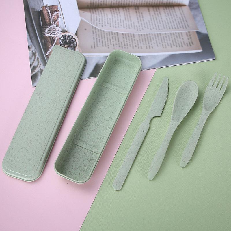 Eco-Friendly Wheat Straw Cutlery Set: Portable Knife, Fork, and Spoon - Ideal for Students and Travel