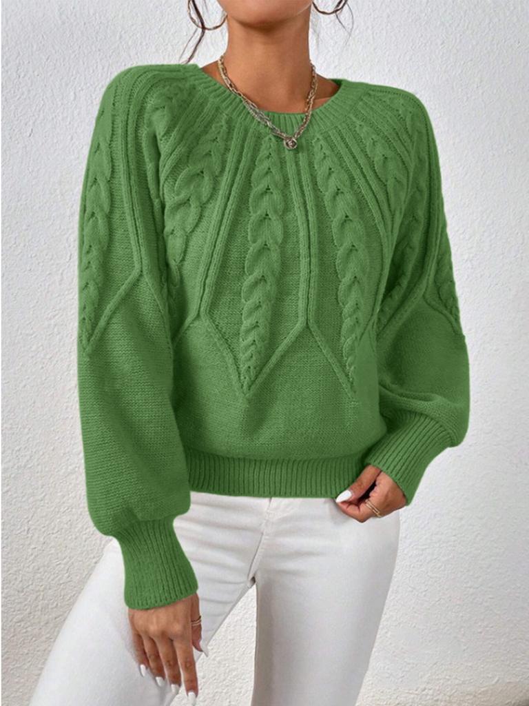 Fashion Crew Neck Women Knit Twist Sweater Pullover Cable O-Neck Knitted Tops Long Sleeve Casual Solid Color Sweaters Casual Short Blouse