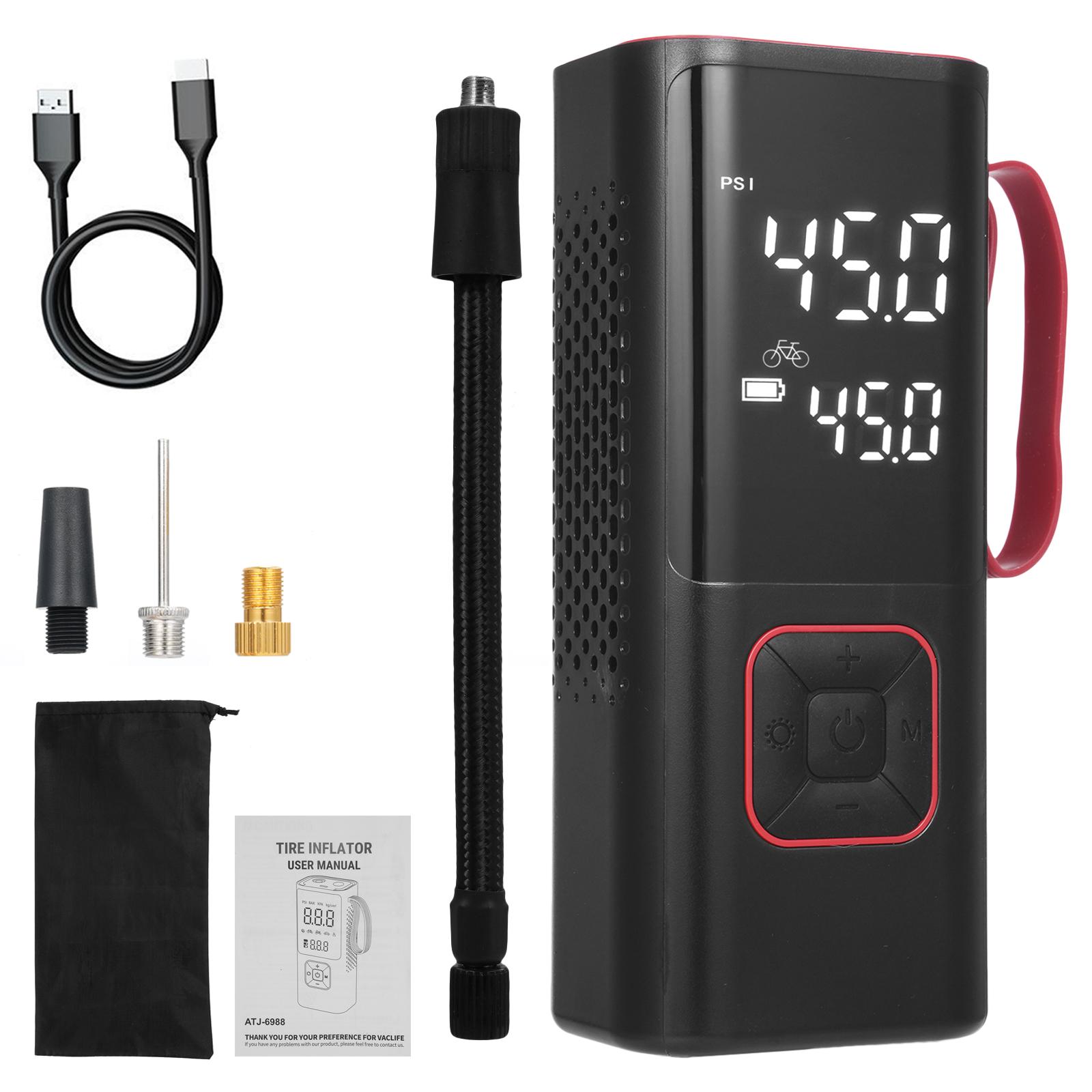 

Портативный воздушный компрессор для накачивания шин, воздушный насос 150 фунтов на кв. дюйм с цифровым дисплеем, аварийный светодиодный фонарь, чёрный