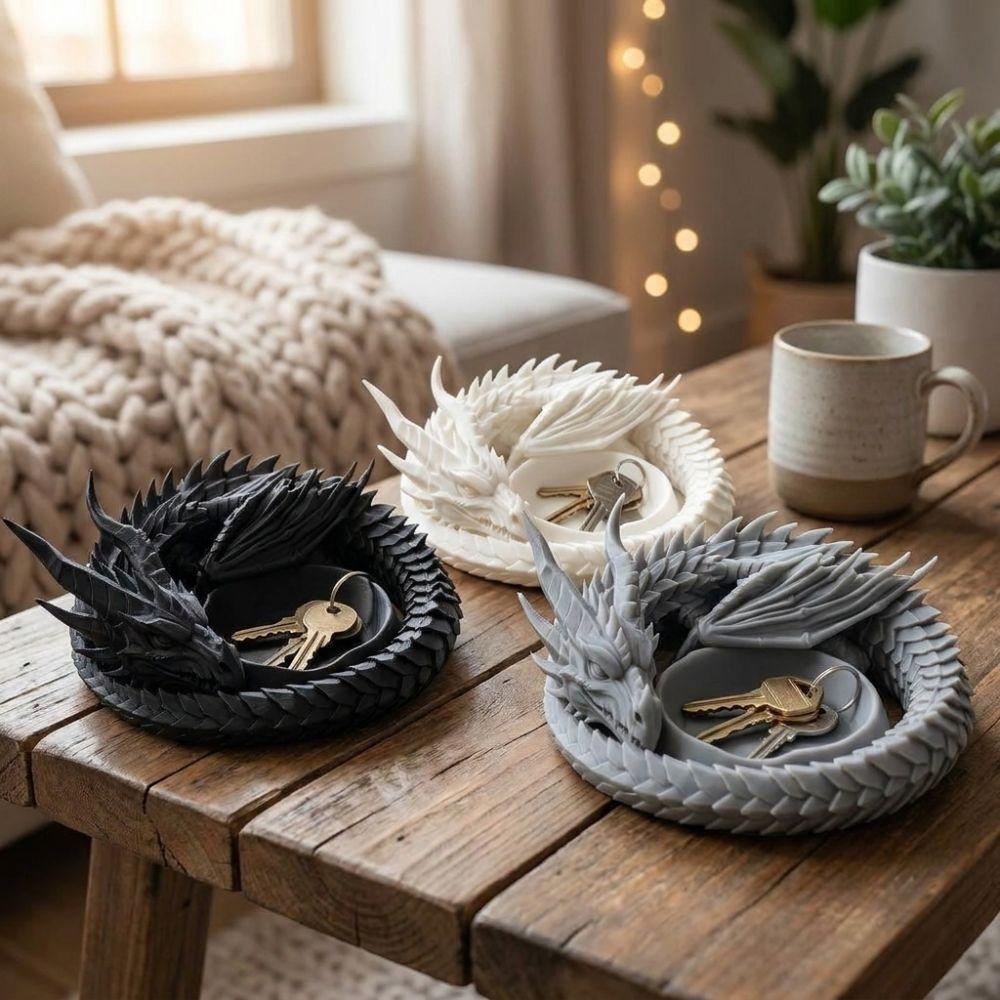 Gotische 3D-geprinte Drakenbakje Decoratieve Sleutelhanger Opbergdoosje Cadeau voor Drakenliefhebbers