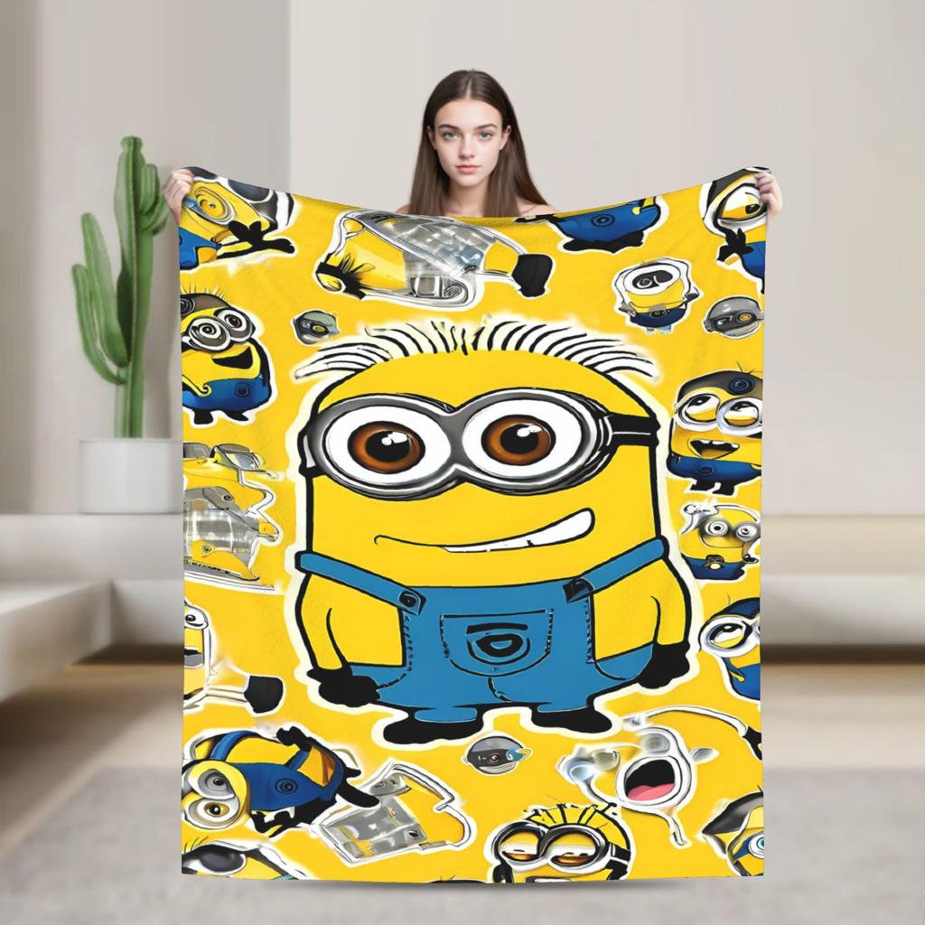 Cartoon M-Minions Flannel Blankets Winter Warm Throw Blanket for Kids Adult Bedroom Print Bedspread Sofa Bed Cover