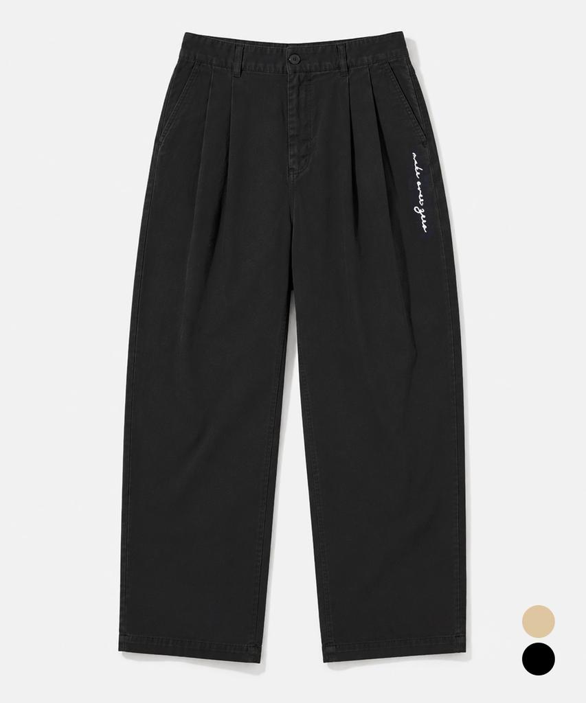 MOZMOZ Double-Pleat Wide Lettering Cotton Pants 2 Colors