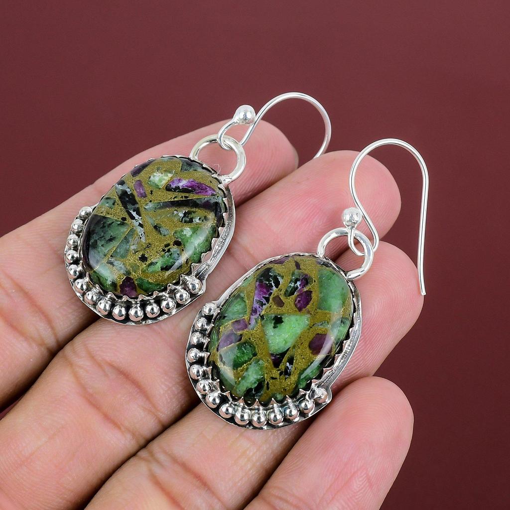 Copper Ruby Zoisite Earring 925 Sterling Silver Earring Antique Jewelry Handmade Dangle Earring Top Quality Gemstone Earring Gifts For Women
