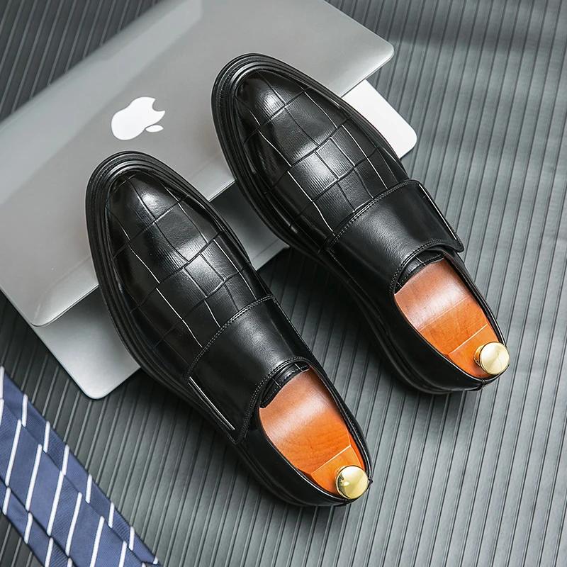 New Loafers Buckle Strap Round Toe Shoes for Men Wedding Black Pu Men Dress Shoes  Size 38-46