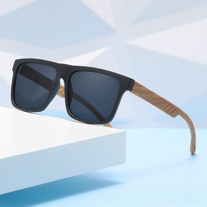 Retro Square Frame Sunglasses Bamboo And Wood Styles Trendy And Fashion Legs Outdoor Sun Protection And Uv Protection Glasses