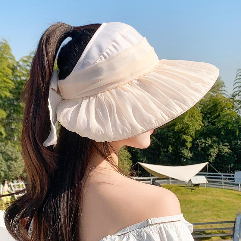 

Женская шляпа от солнца с открытым верхом 2025 года, с широкими полями, для распознавания лиц, маленькая, складная, пляжная, рыбацкая One size adjustable 54-60cm