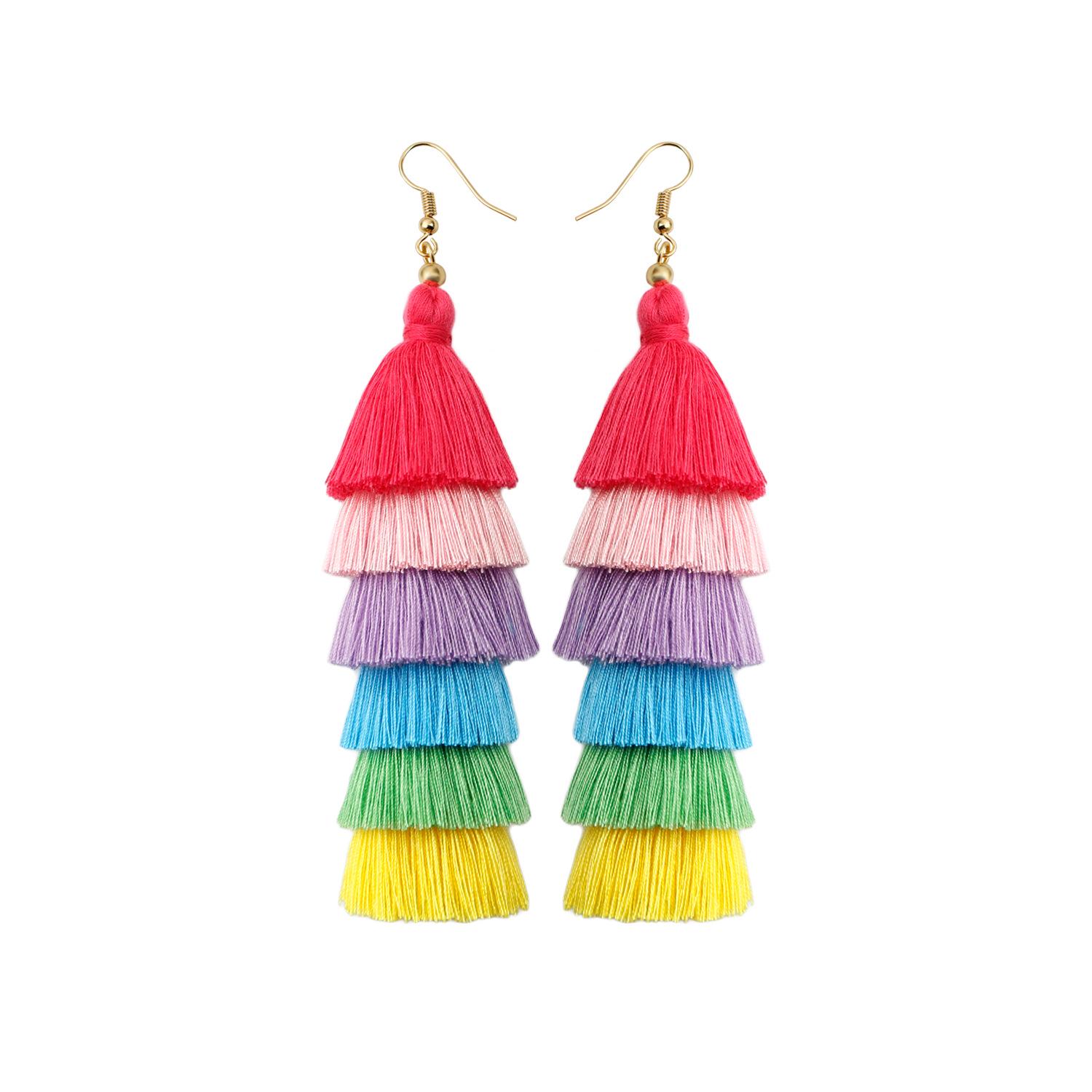 

Богемні сережки з китицями – Барвисті райдужні ретро, Довгі та тонкі, Ручна робота, Європейський та американський INS стиль