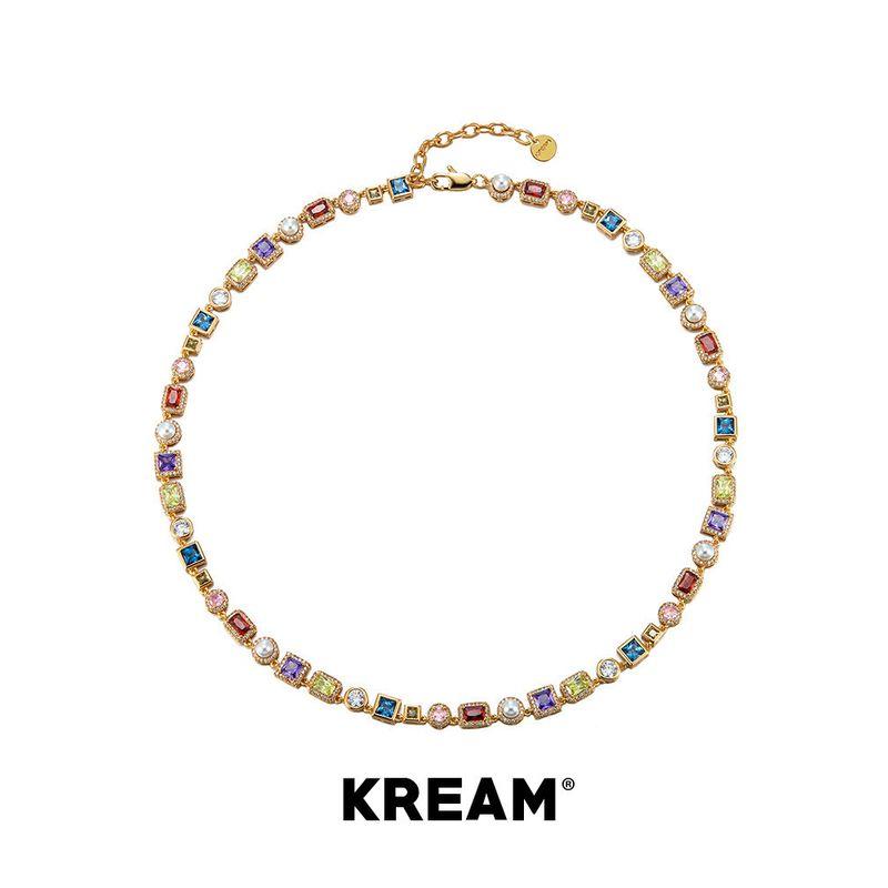 

Kream Colorful Crystals Shell Pearls Necklace Men s Hip Hop Women s Same Clavicle Chain Fashion Street European and American Street Trends Jewelry Gold