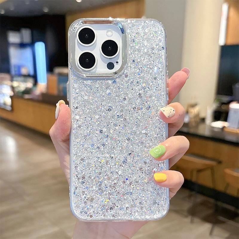 Glue Glitter Sequin Mobile Phone Case for IPhone17promax Light Luxury for Apple 16plus Transparent and Simple 14