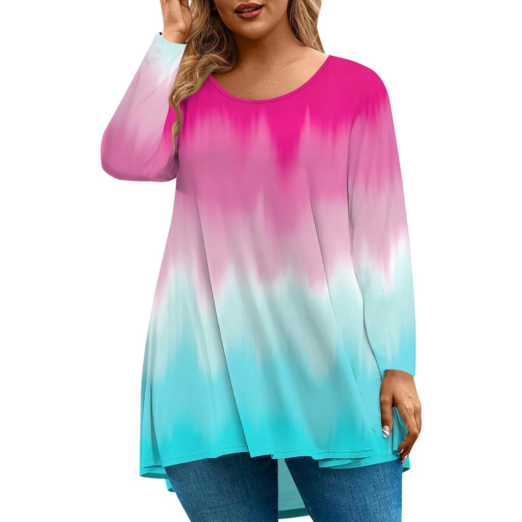 Dame Mote Stor Størrelse Rund Hals Langermet Casual Trykk Løs Pullover Topp
