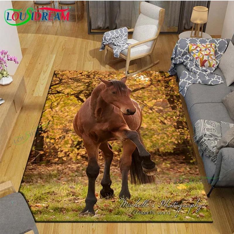 3D Fashion Exquisite Painting Horse Printed Carpet Living Room Anti-Skid Area Rug Kids Bedroom Mats Yoga Mat Large Carpet Decor