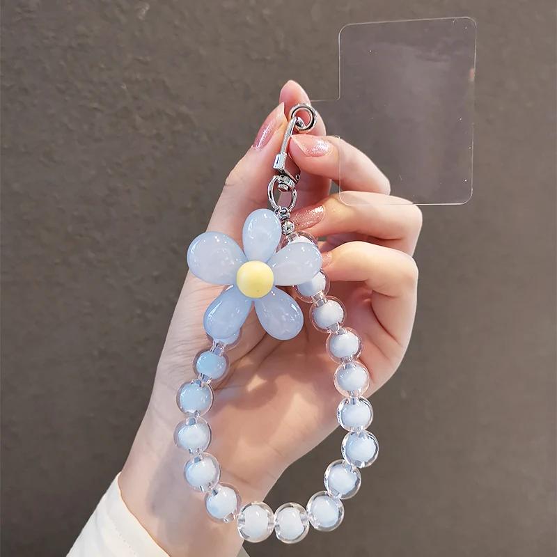 Phone Anti-lost Lanyard Key Short Wrist Pendant Women's Hand-held Chain Colorful Macaron Round Bead Pendant Mobile Phone Lanyard