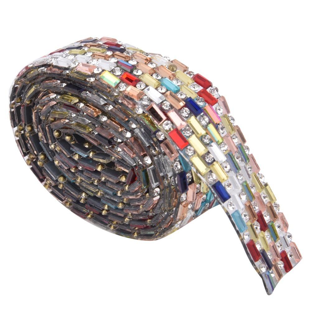1pcs 7 Row Rhinestone Ribbon 1.9cm Wide Hotfix Rhinestone Strip  For DIY Art Craft