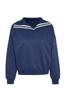 Women's Fashionable Stylish Sweatshirt Navy Blue Oversize Wide Fit Knitwear Collar Detailed Diagonal Knitted Sweatshirt