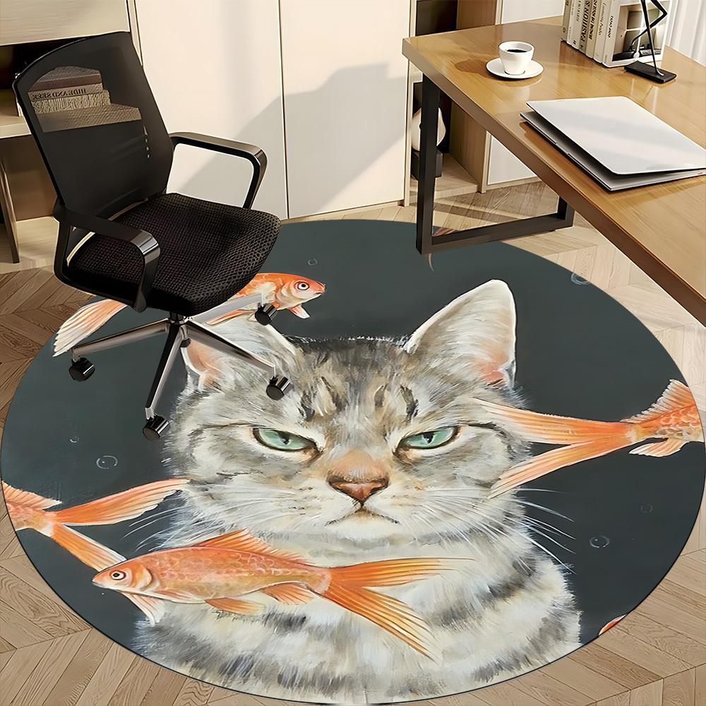 1PC Cat Fish Office Round Area Rug, Indoor Mat Suitable ForOffice, Under Office Chairs Bedroom Living Room Home Decor, Room Deco,  F036