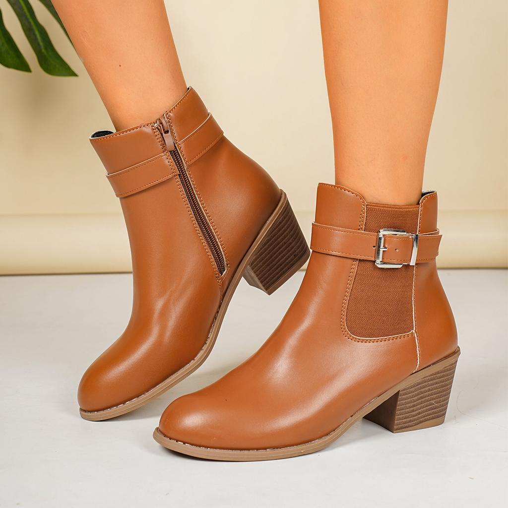 Women's Vintage Round Toe Block Heel Boots, Fashionable Fall Winter Short Boots