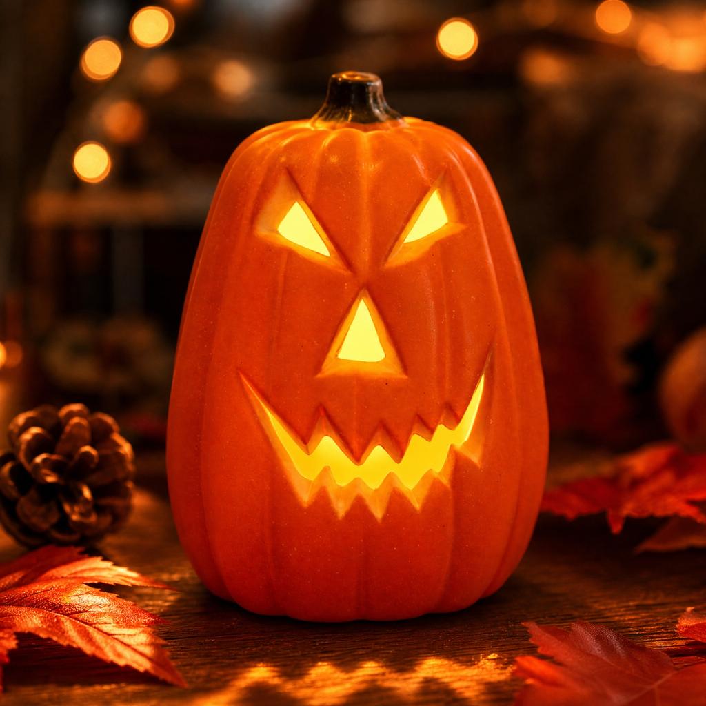 Halloween Świecąca -O'- Plastikowa Dekoracja Dyni, Straszliwa Twarz Dekoracja Stołowa do Wewnątrz na Zewnątrz Imprezy Werandy i Podwórka (Nie zawiera baterii)