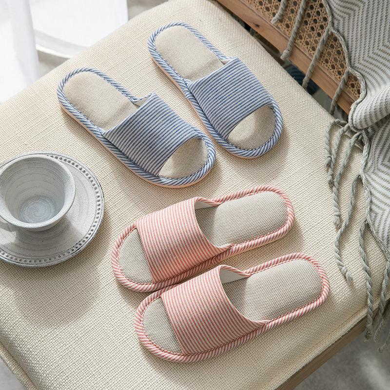 Linen slippers four seasons indoor household cotton and linen stepping on shit feeling home non-slip summer couple