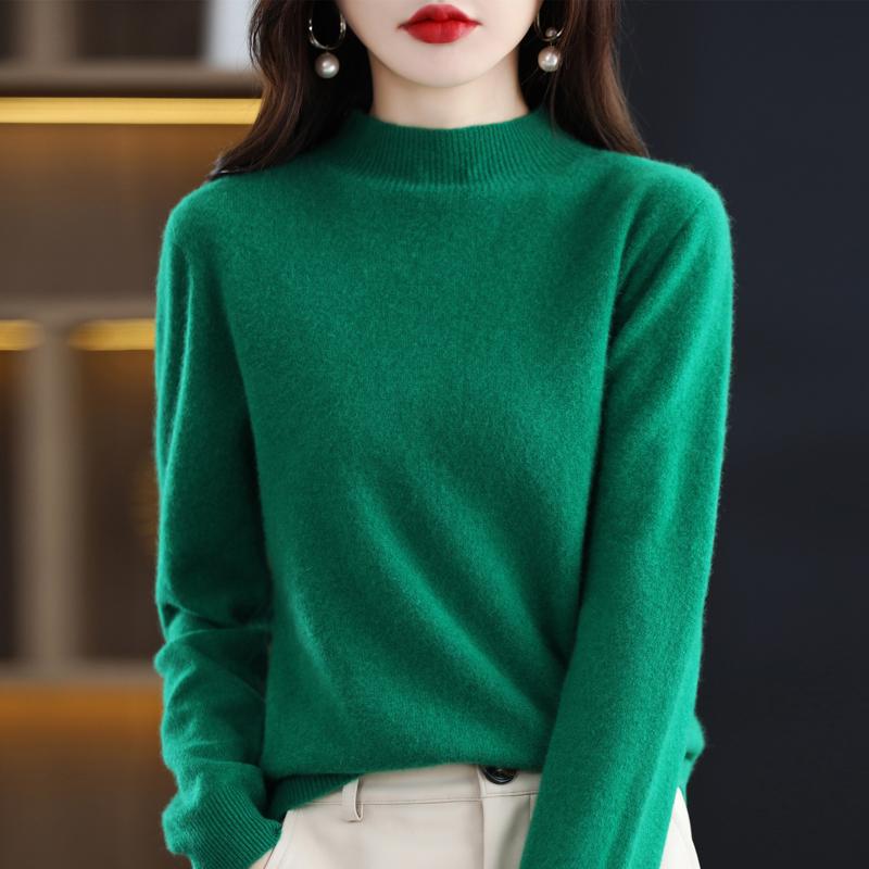 Damen Halbrollkragenpullover, Qinghe Kaschmir, 30% Kaschmir 70% Wolle, Winter Strickpullover Herbstpullover Kaschmirpullover