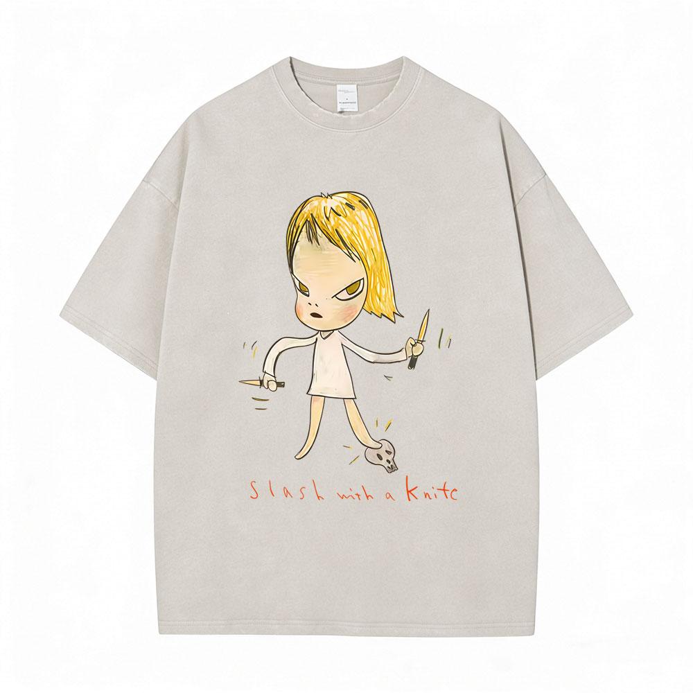 Hot Sale Yoshitomo Nara Vintage Washed Tshirt Men Women Casual Funny T Shirt Male Cotton Oversized Short Sleeve Tops Streetwear