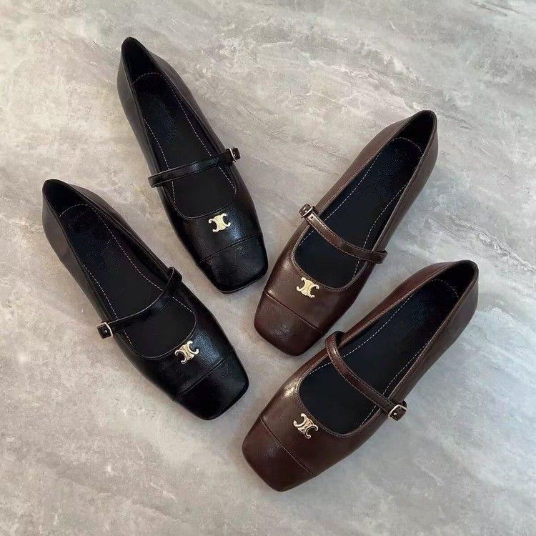 French Retro Mary Jane Shoes Shallow Mouth with Square Head Shoes Autumn 2025 New Soft Leather Flat-soled Single Shoes Women