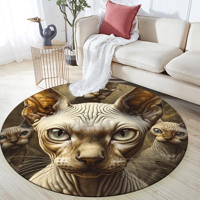 Sphynx Cat Pattern Round rug,Carpet Rug for Living Room Bedroom Sofa Playroom Decor,Non-slip Floor Mat,Holiday Gifts and Birthday Gifts