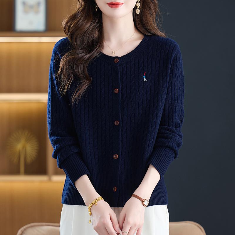 Petite Wool Knit Short Cardigan: Autumn/Winter Round Neck Stylish Top