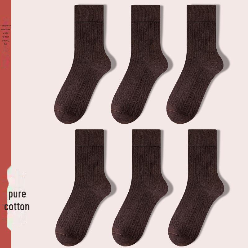 Women's Retro Twist Pure Cotton Mid-Tube Socks - Antibacterial, Deodorant, Autumn/Winter, White Long Socks.