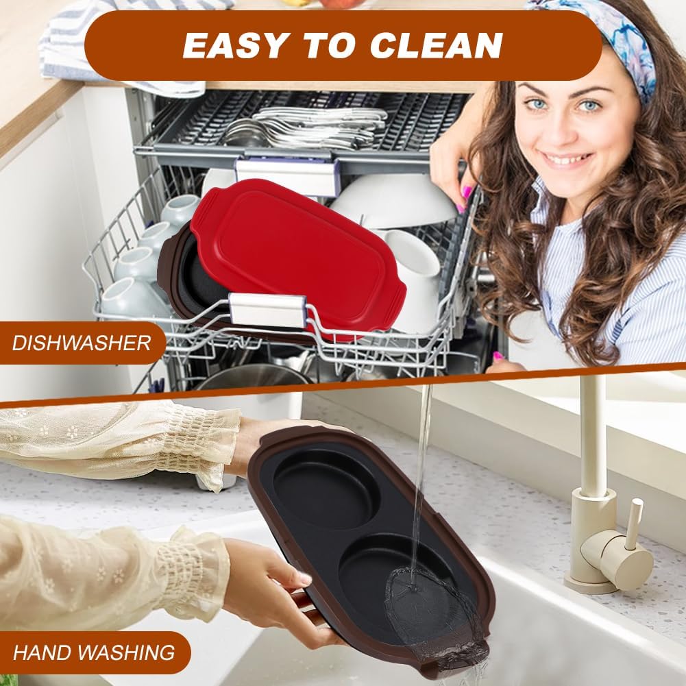Microwave Egg Cooker & Poacher, Dual Cavity Non-Stick Egg Maker for 2 Eggs Breakfast Sandwich, Muff and Mini Omelets, Includes Spatula & Oil Brush